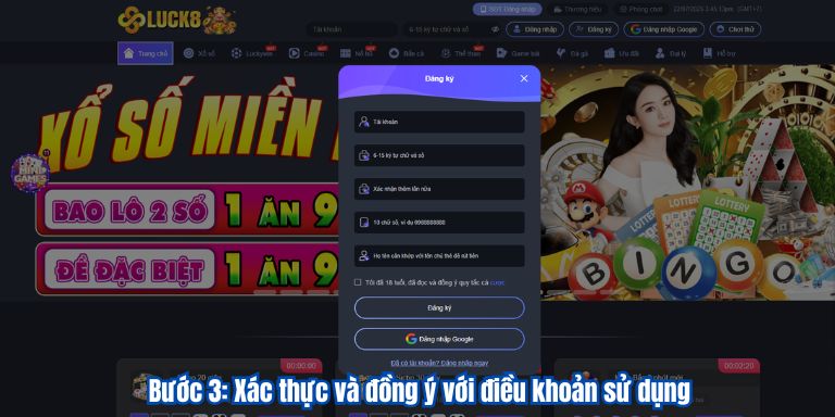 Bước 3: Xác thực và đồng ý với điều khoản sử dụng