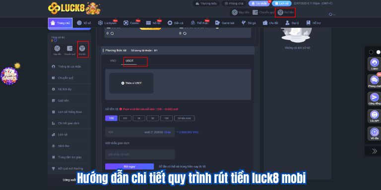 Hướng dẫn chi tiết quy trình rút tiền luck8 mobi