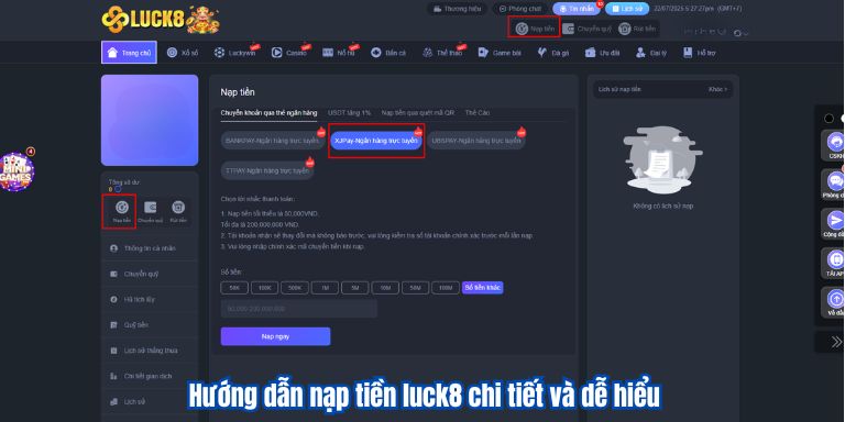 NẠP TIỀN LUCK8 1 Hướng dẫn nạp tiền luck8 chi tiết và dễ hiểu